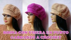 DIY Boina a crochet con visera punto garbanzo