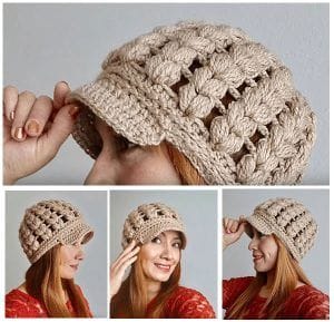 Boina con visera tejida a crochet