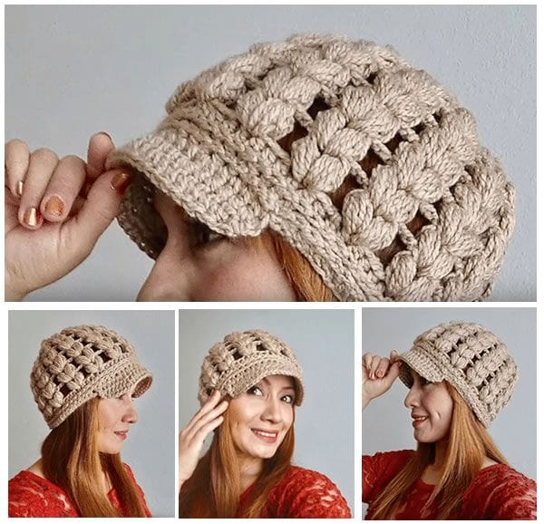 Boina con visera tejida a crochet