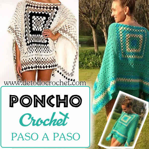 Poncho tejido a crochet con patrón
