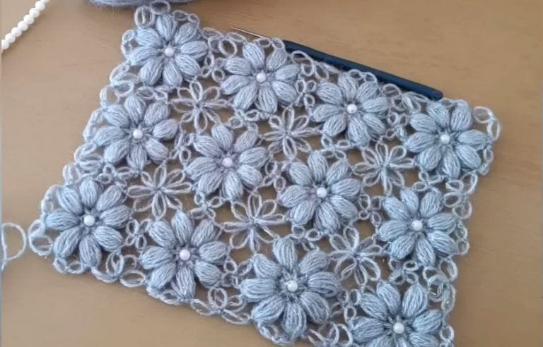 Punto Flor con perlas de ganchillo