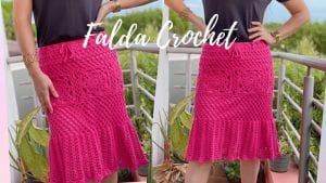 Falda recta con volante a crochet