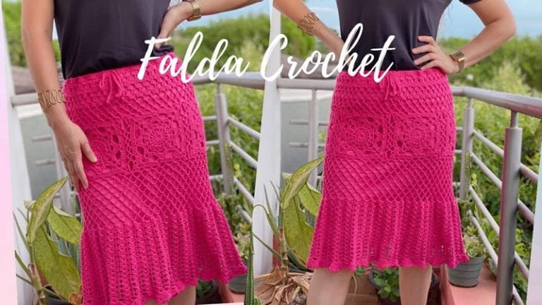 Falda recta con volante a crochet
